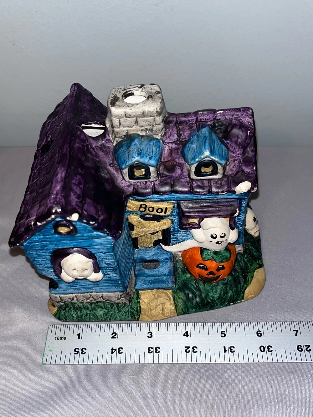 Vintage Russ Berrie Spooky Halloween Haunted House Ceramic Candle Holder Pre-Own